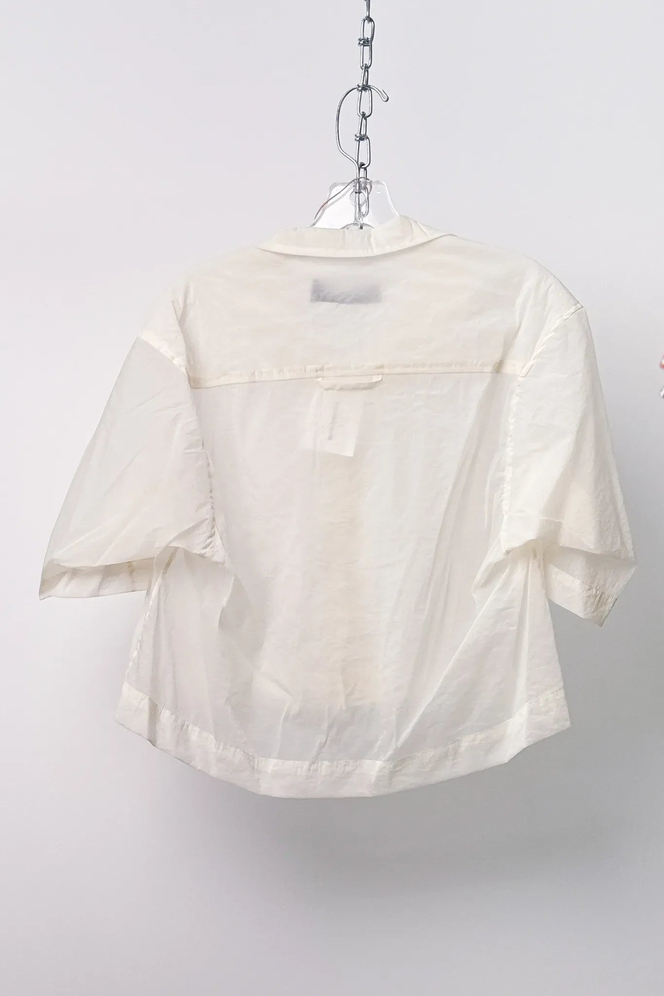 light beige sheer cropped button up collar top