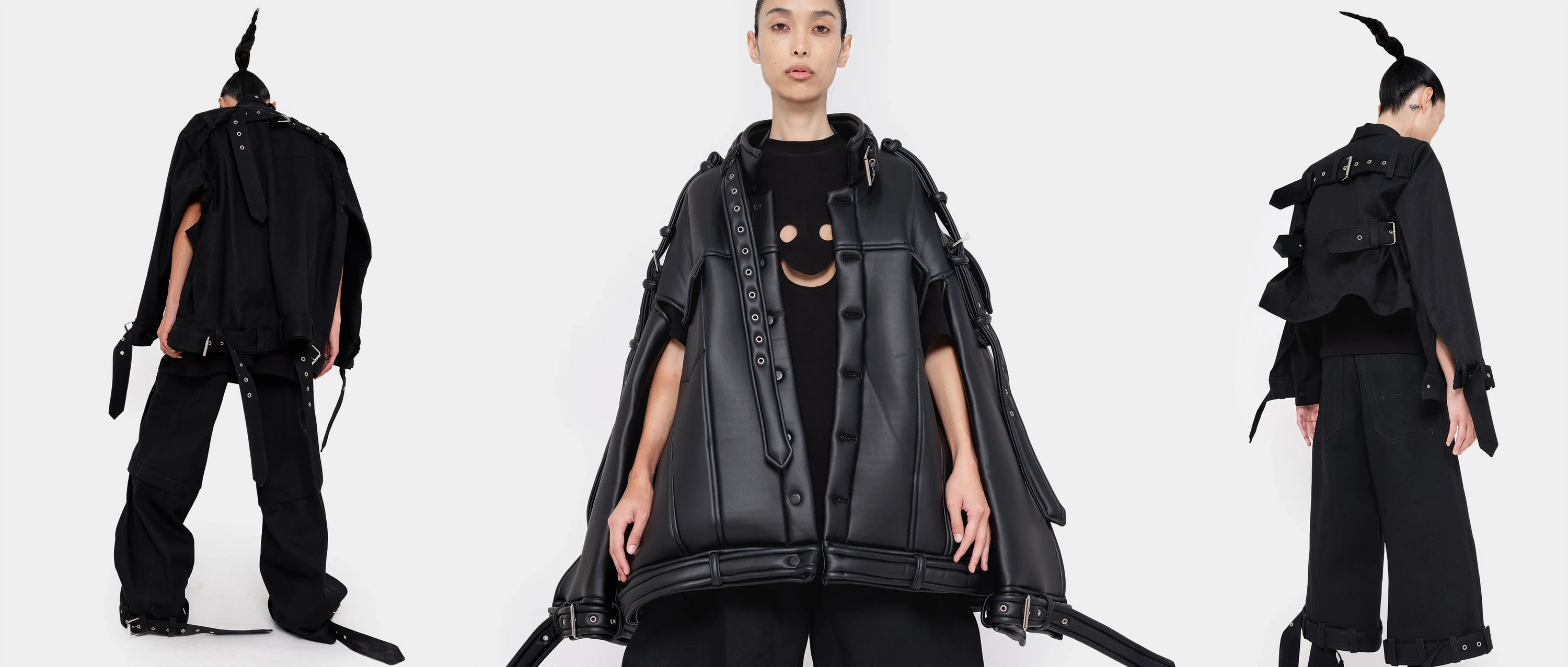 3 Models-black-jackets-metal-hardware-smiley-tee