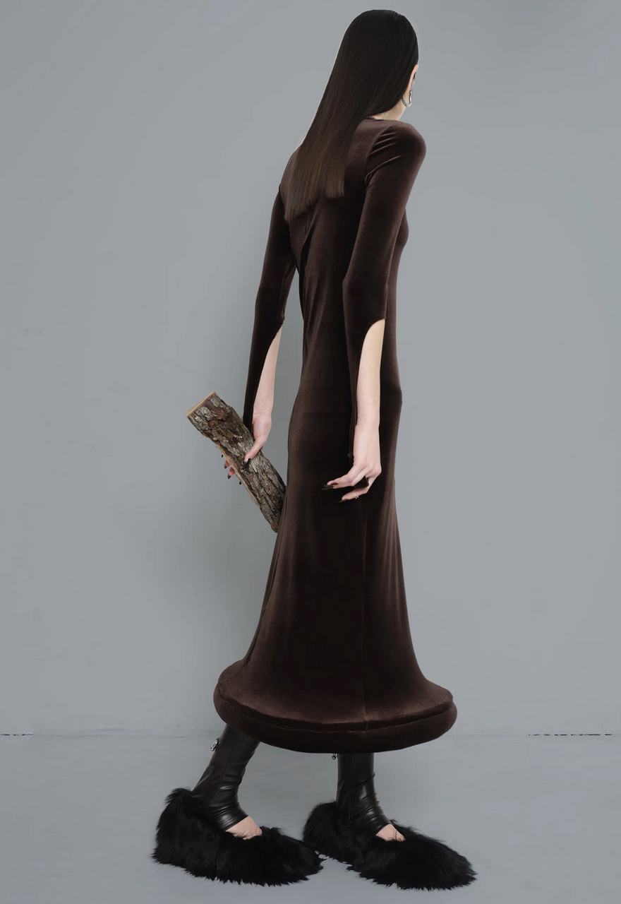 Brown Velvet Circle Bottom Dress