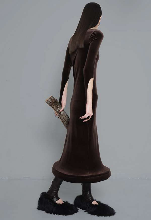 Brown Velvet Circle Bottom Dress