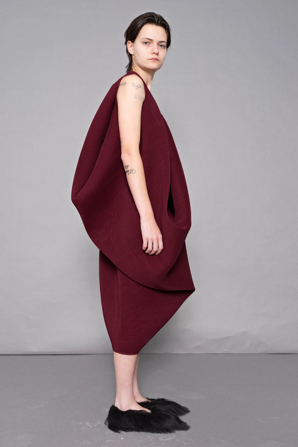 BORDEAUX ASYMMETRICAL PLEAT DRESS