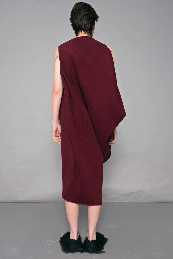 BORDEAUX ASYMMETRICAL PLEAT DRESS