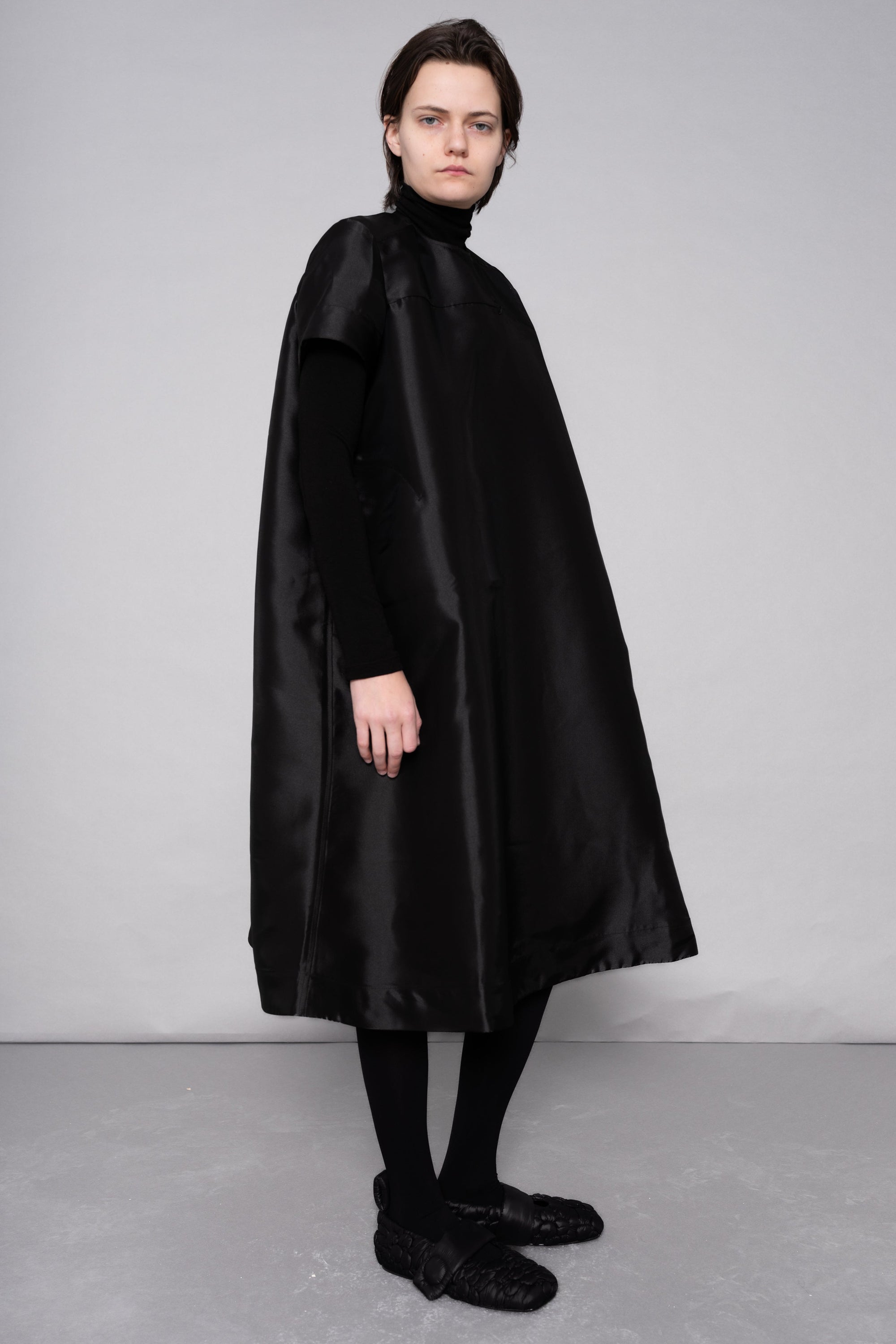 BLACK MIKADO A-LINE DRESS