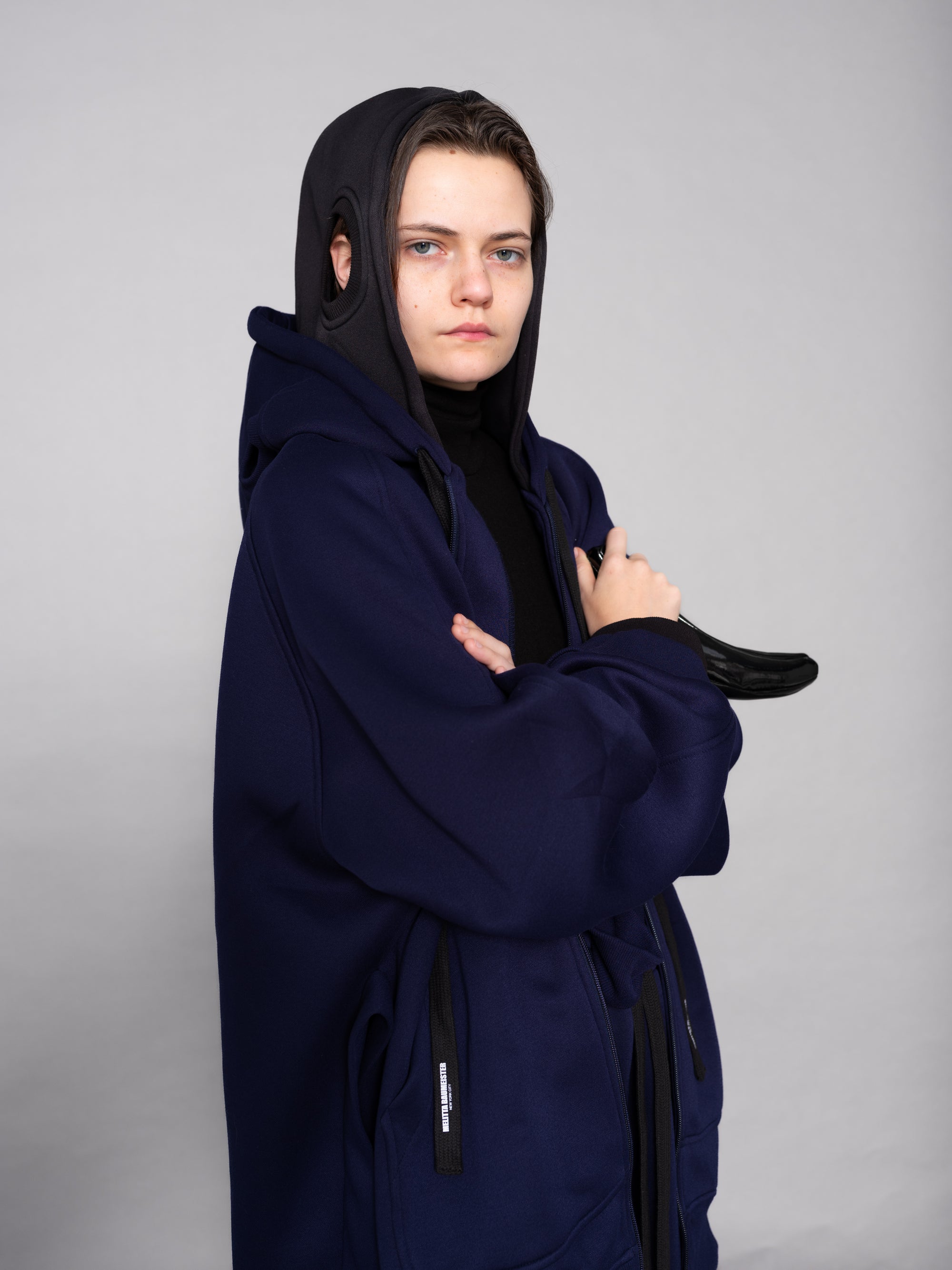 NAVY DOUBLE HOOD HOODIE