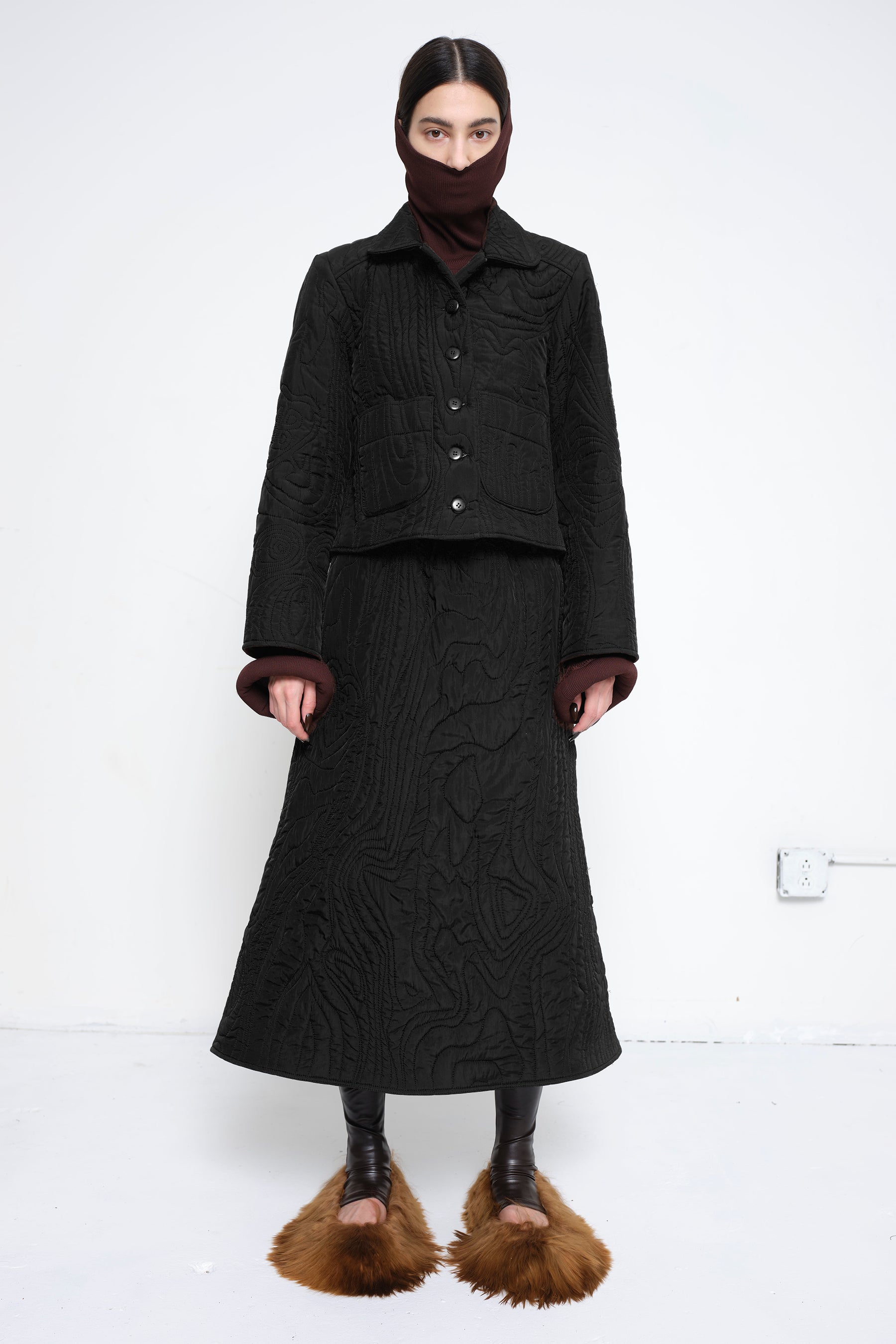 Black Quilted Shaped Jacket