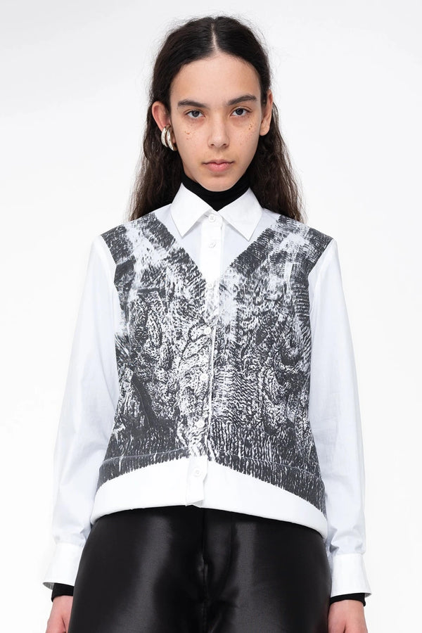 KNIT VEST PRINT FOAM BOTTOM SHIRT