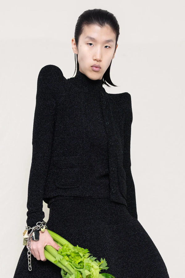 GLITTER BLACK FOAMY SHOULDER CARDIGAN