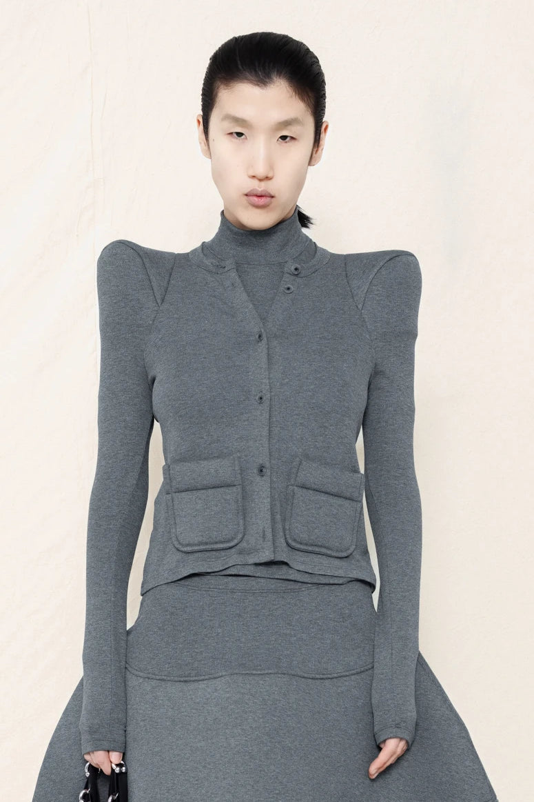 MELANGE FOAMY SHOULDER CARDIGAN