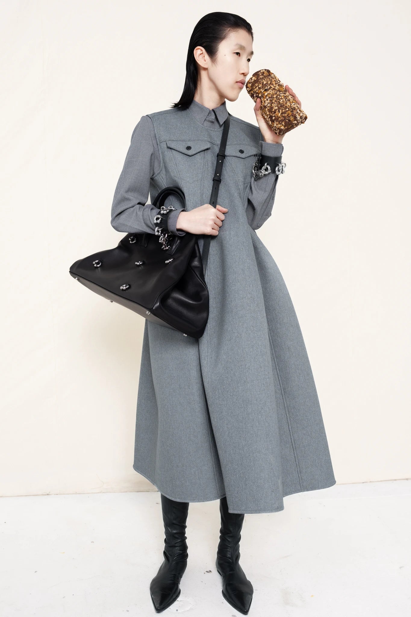 PIERCED BLACK A-LINE SHOPPER