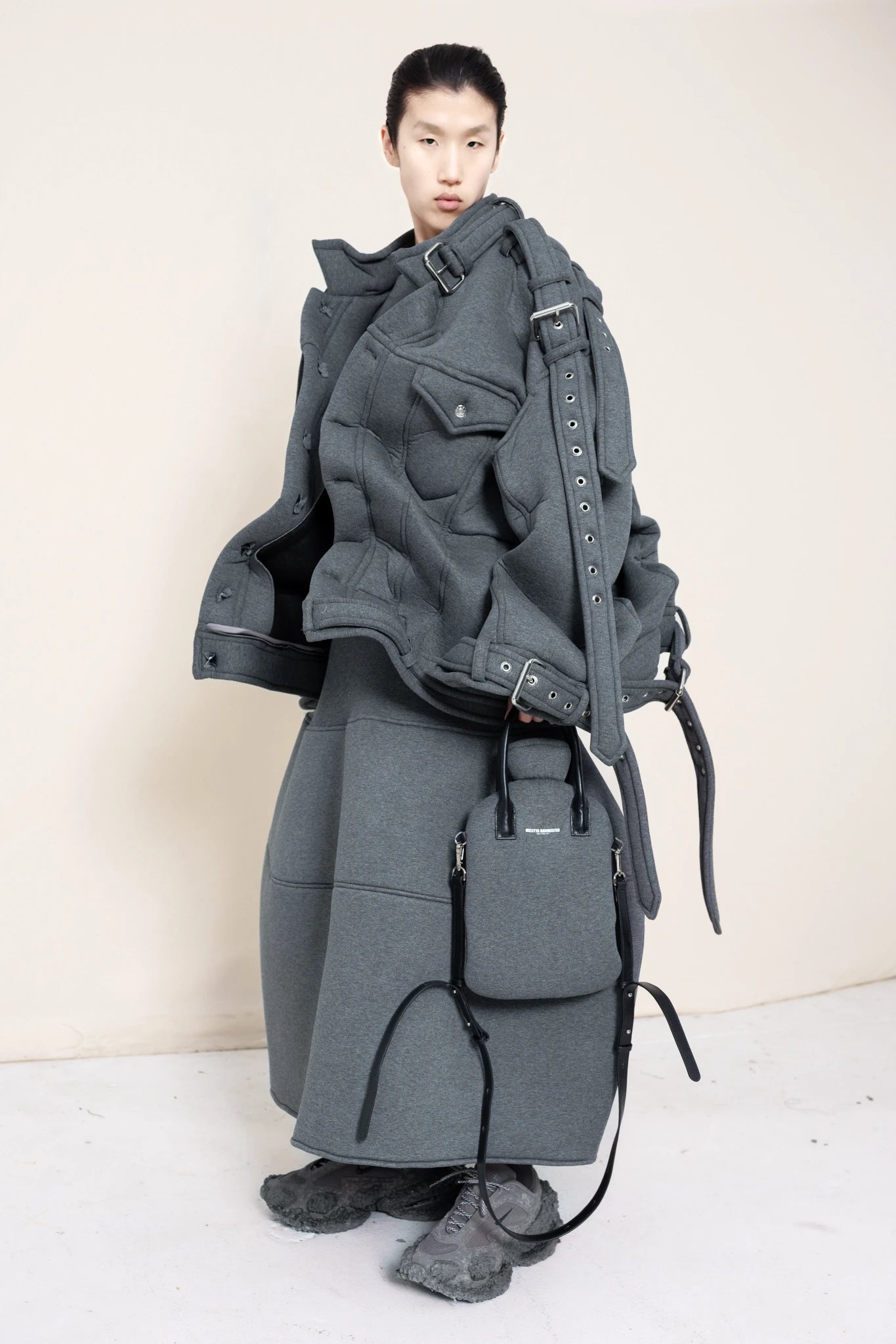 MELANGE BELTED ZIGZAG JACKET