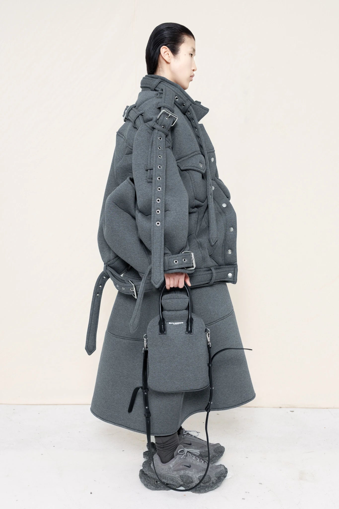 MELANGE BELTED ZIGZAG JACKET