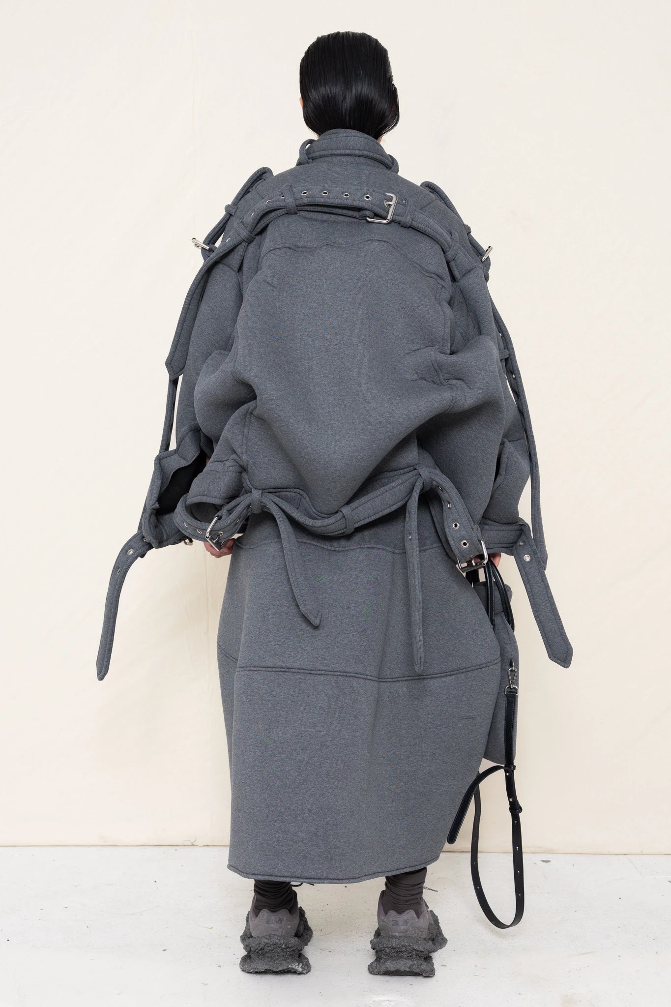 MELANGE BELTED ZIGZAG JACKET