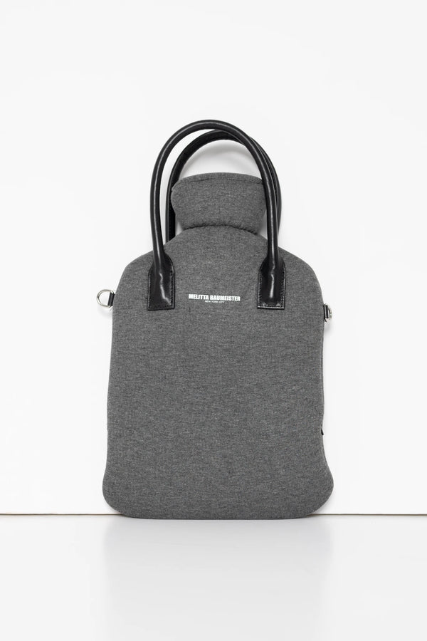MELANGE-HOT-WATER-BOTTLE-SHAPED-BAG-WITH-BLACK-LEATHER-STRAPS-FRONT-VIEW