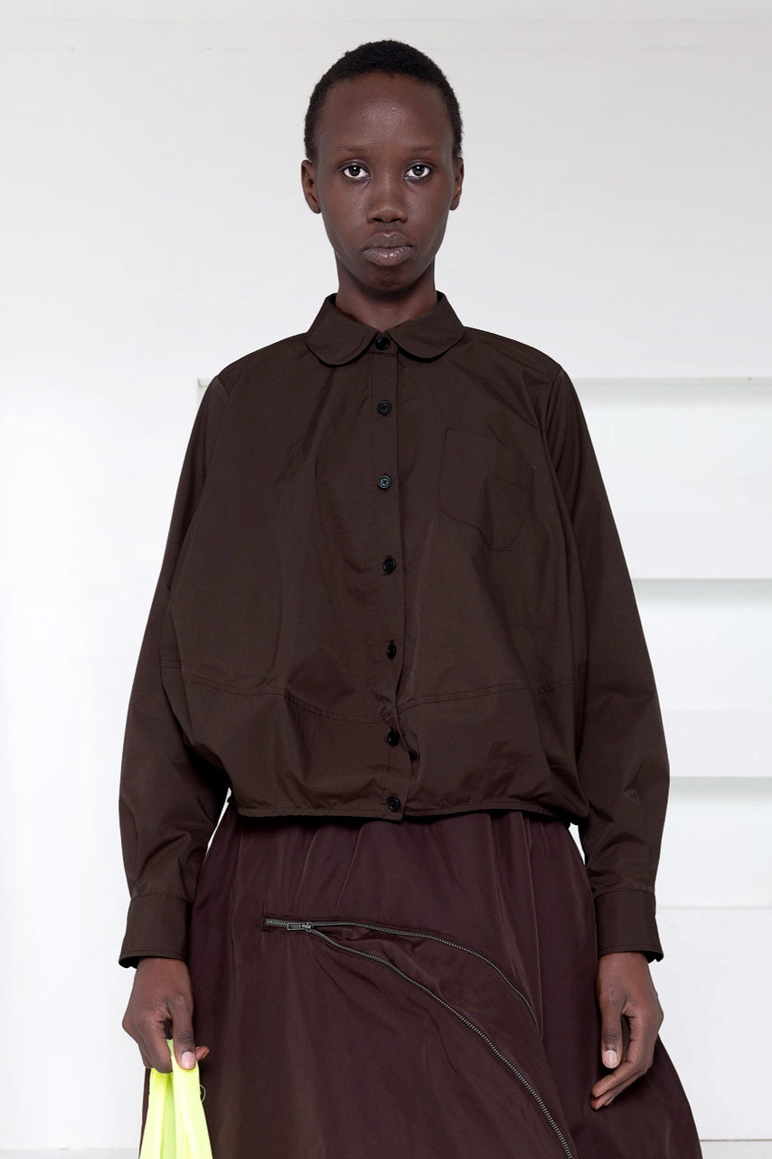 BROWN LONG SLEEVE COCOON SHIRT