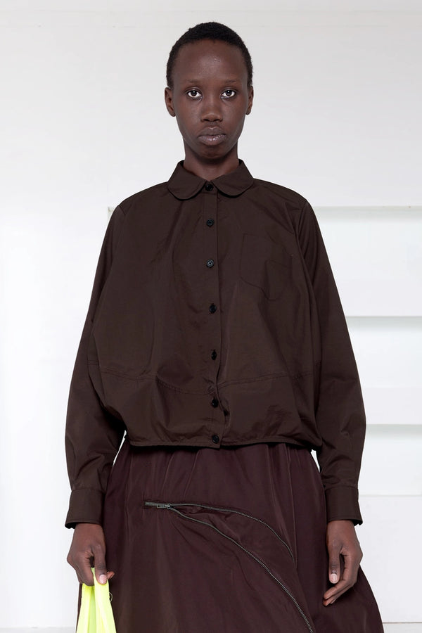 BROWN LONG SLEEVE COCOON SHIRT