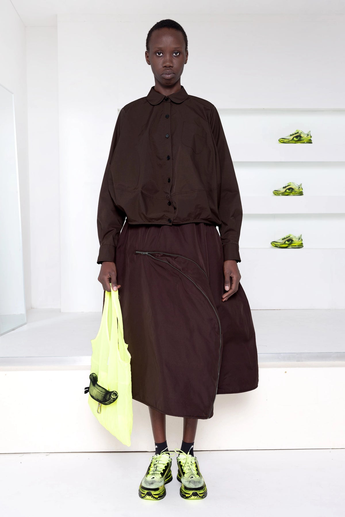 BROWN LONG SLEEVE COCOON SHIRT