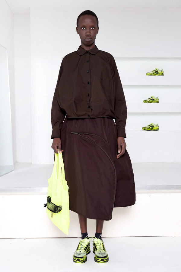 BROWN LONG SLEEVE COCOON SHIRT