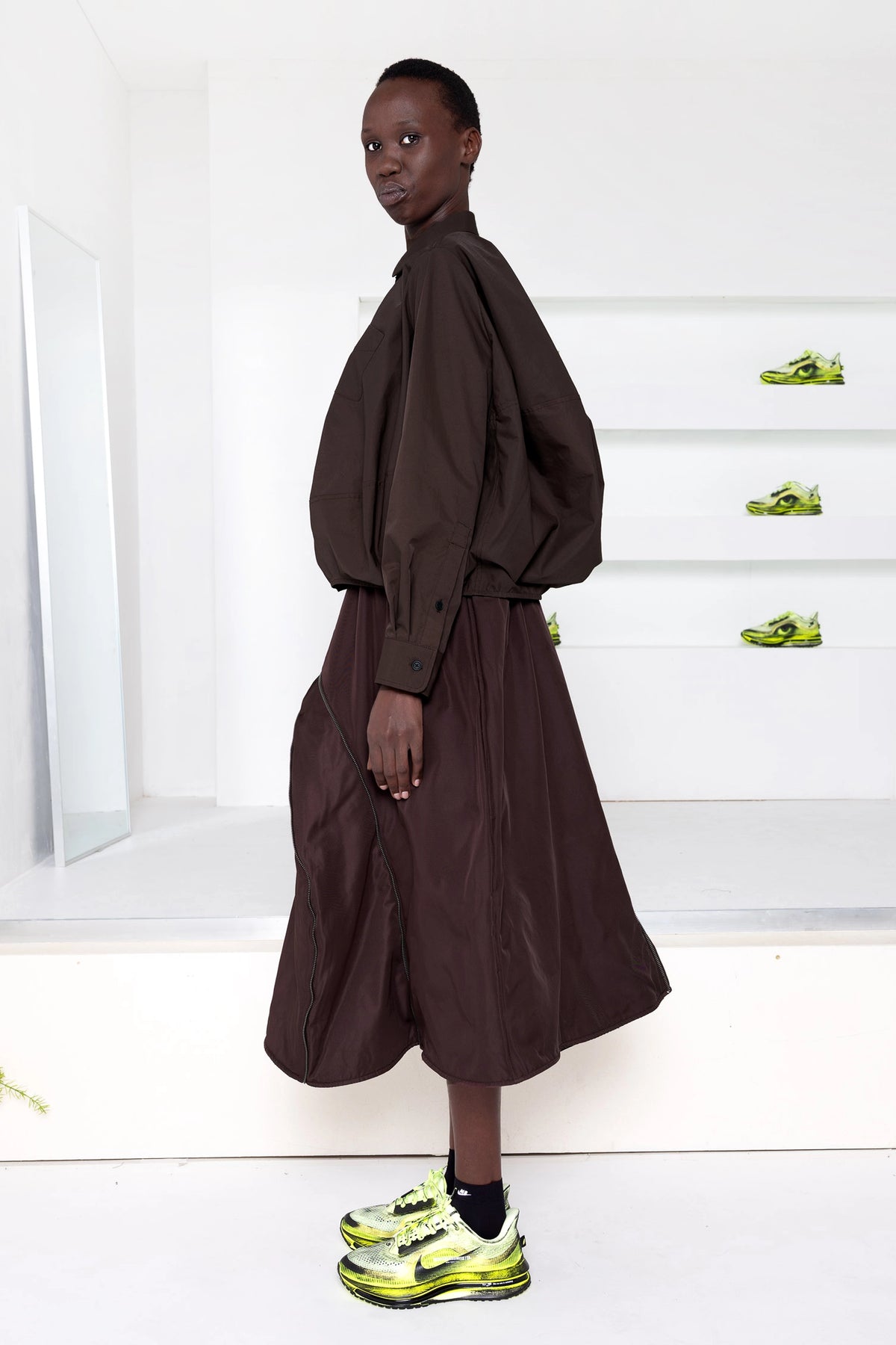 BROWN LONG SLEEVE COCOON SHIRT