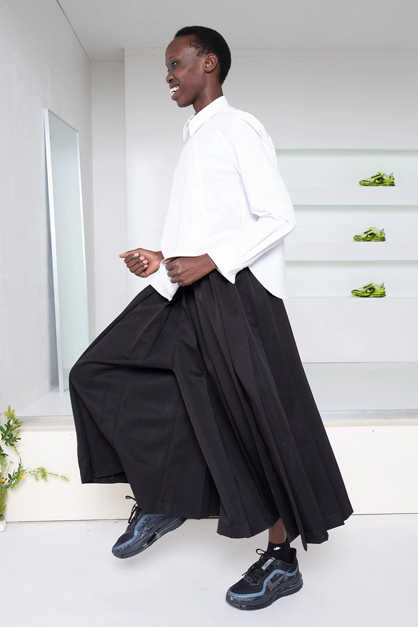 BLACK WIDE-PLEAT CULOTTE