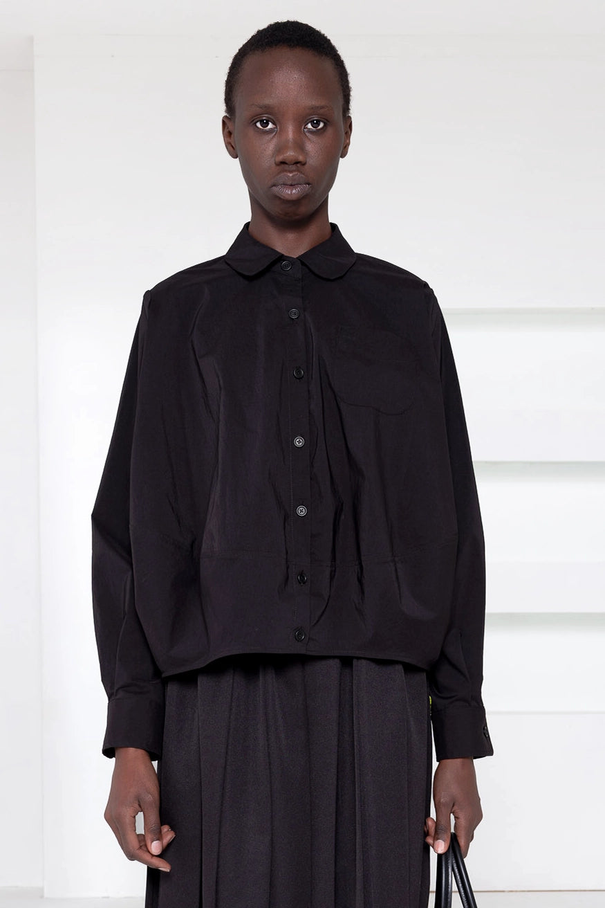 BLACK LONG SLEEVE COCOON SHIRT