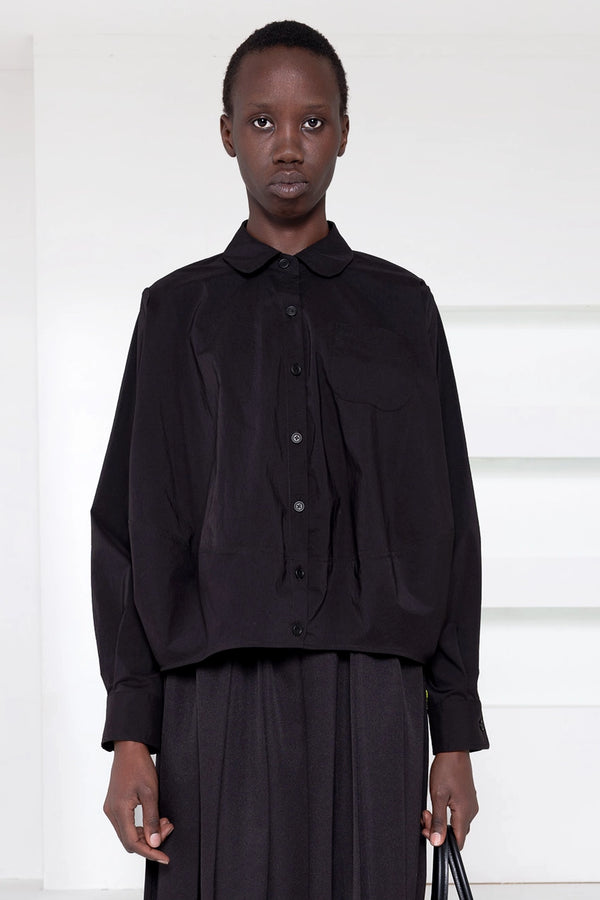 BLACK LONG SLEEVE COCOON SHIRT