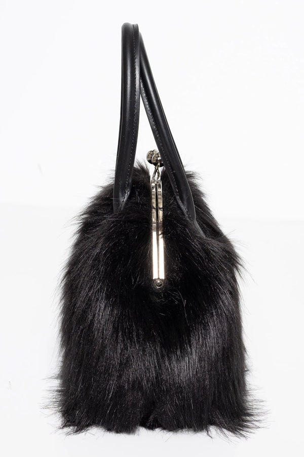 BLACK FLUFFY CLASP BAG