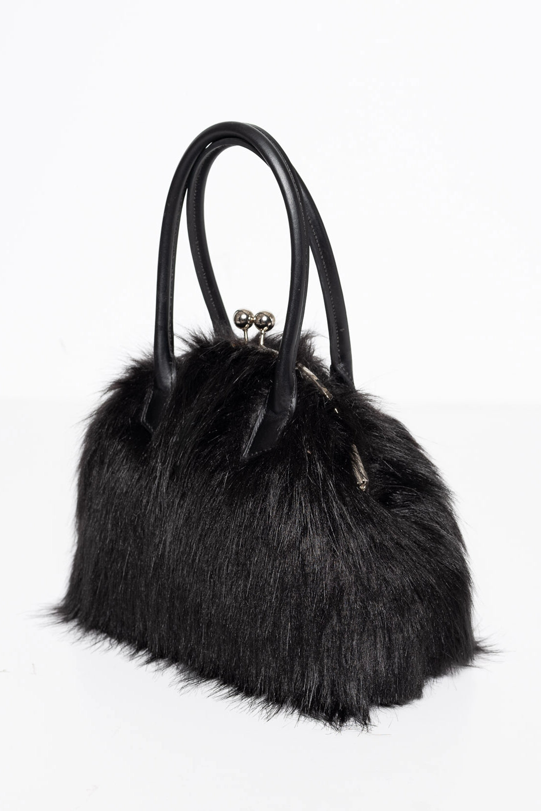 BLACK FLUFFY CLASP BAG