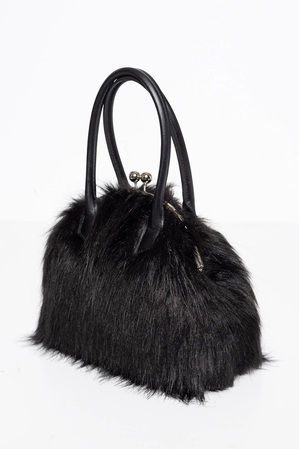 BLACK FLUFFY CLASP BAG