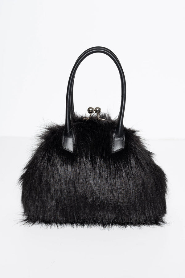 BLACK FLUFFY CLASP BAG