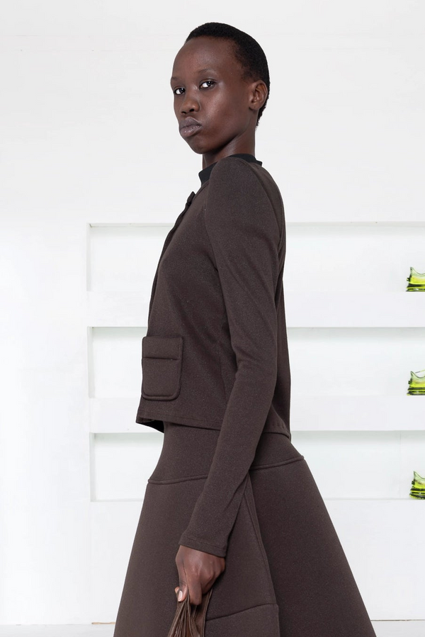 DARK BROWN FOAMY SHOULDER CARDIGAN