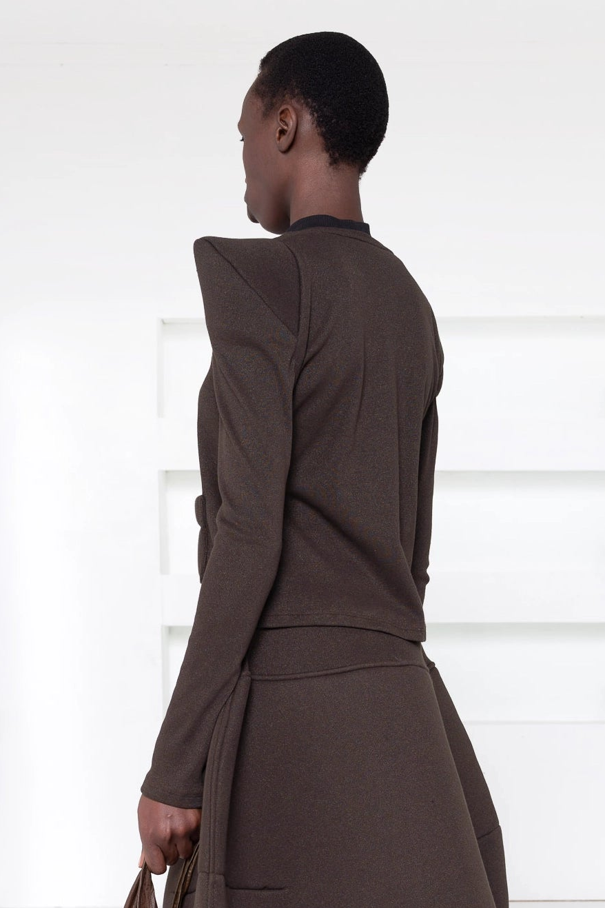 DARK BROWN FOAMY SHOULDER CARDIGAN