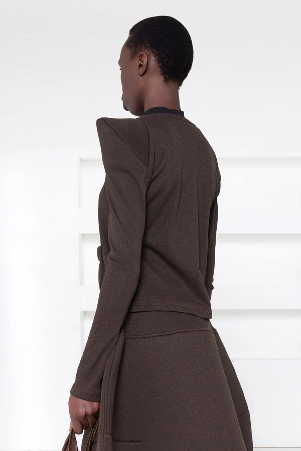 DARK BROWN FOAMY SHOULDER CARDIGAN