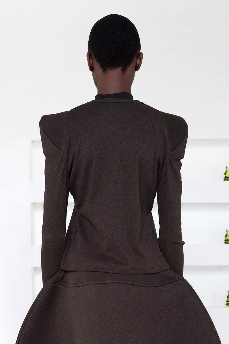 DARK BROWN FOAMY SHOULDER CARDIGAN