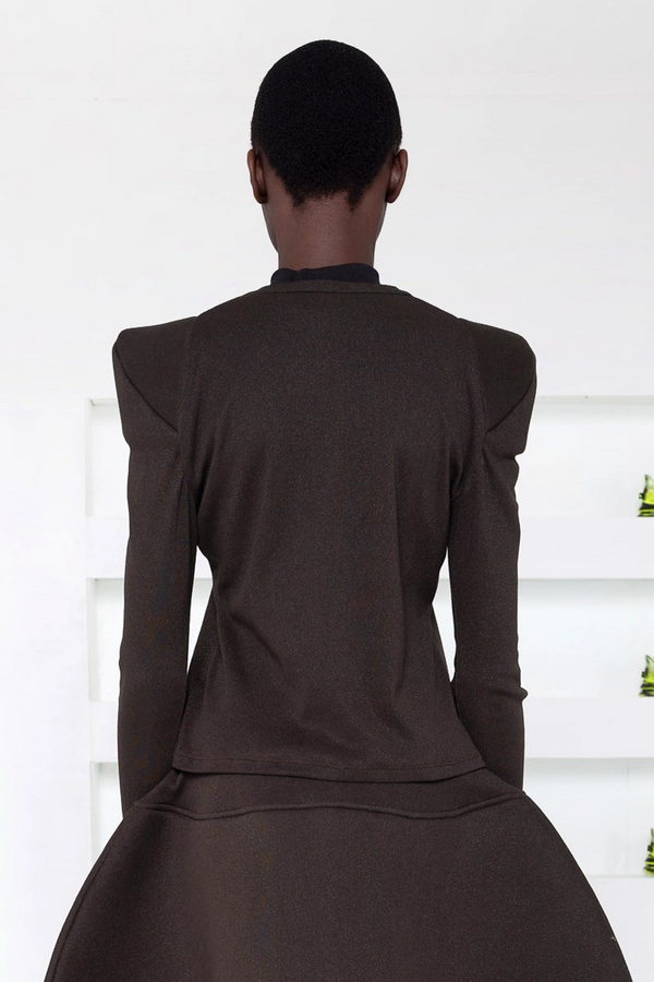 DARK BROWN FOAMY SHOULDER CARDIGAN