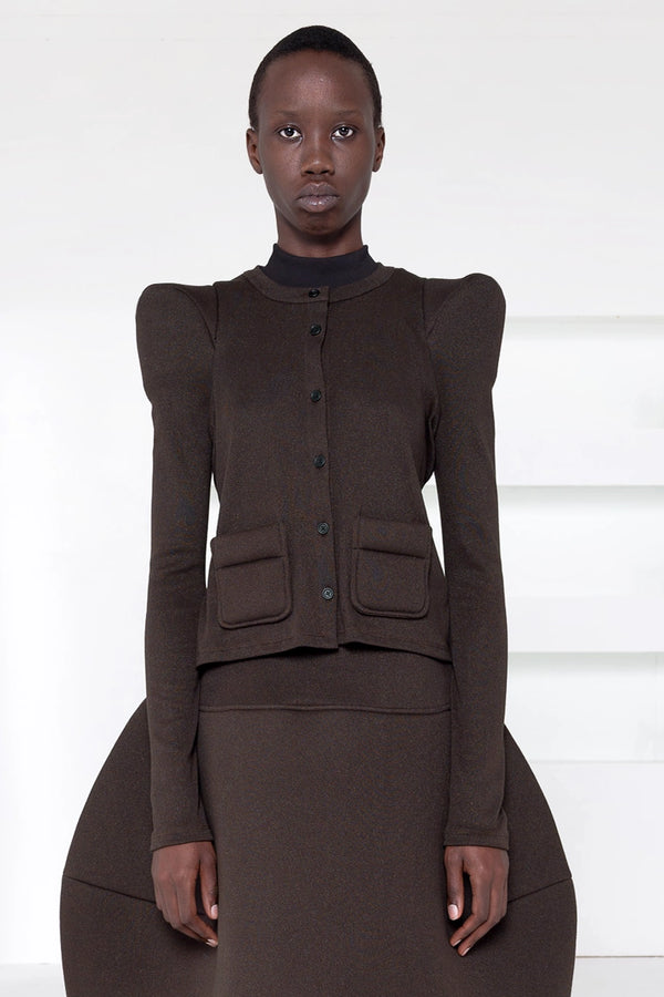 DARK BROWN FOAMY SHOULDER CARDIGAN