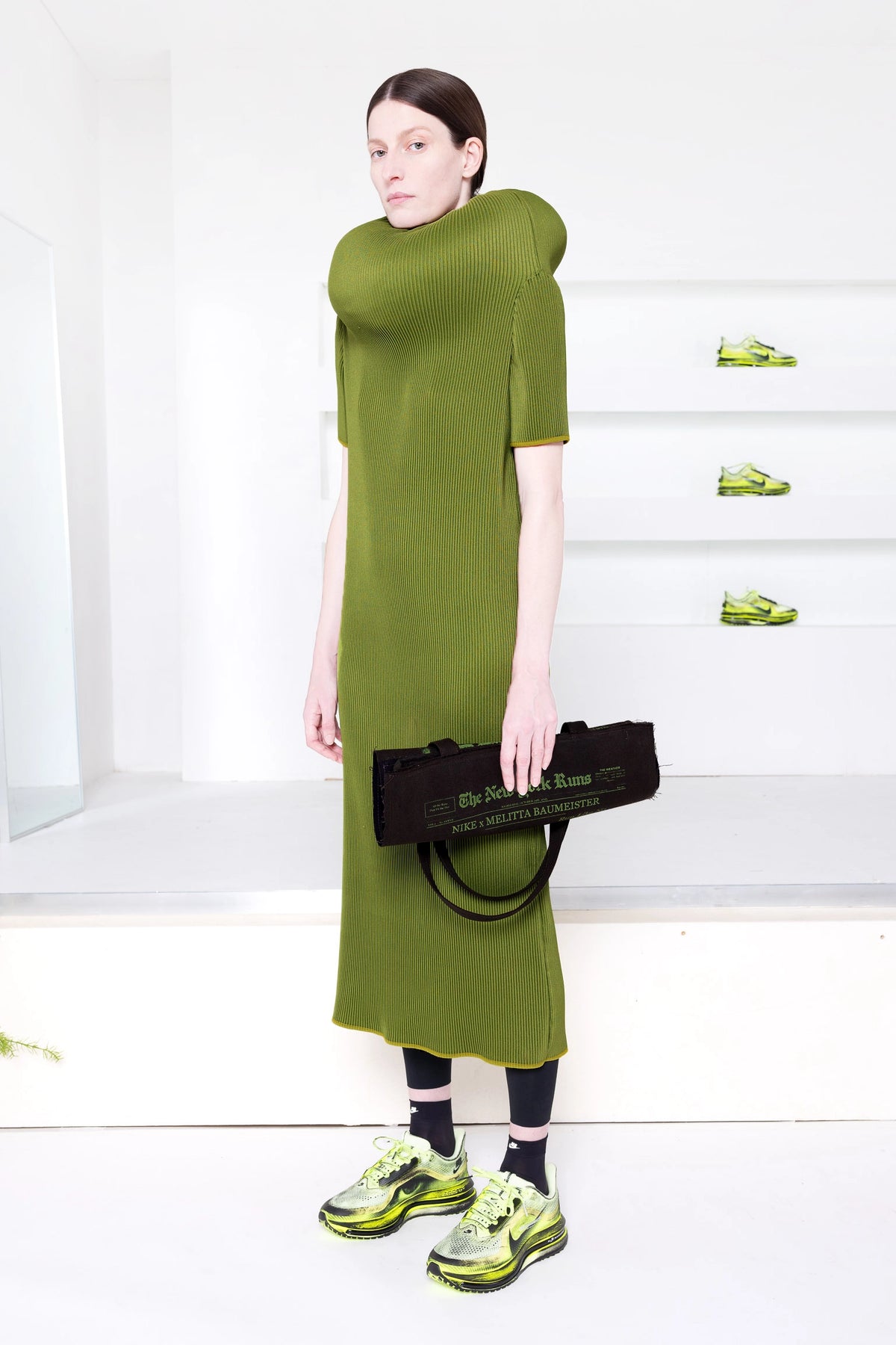 GREEN ENOUGH SCULPTURE COLUMN DRESS