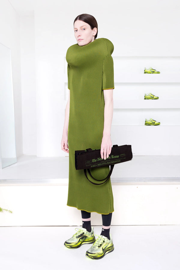 GREEN ENOUGH SCULPTURE COLUMN DRESS