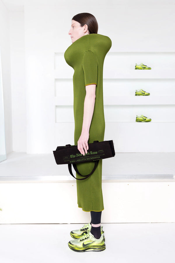 GREEN ENOUGH SCULPTURE COLUMN DRESS
