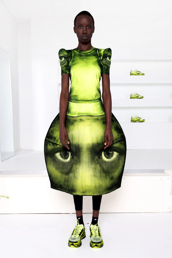PAINTED EYE PRINT / VOLT FOAMY BALL SKIRT
