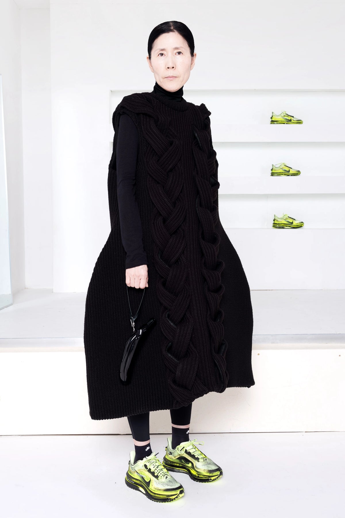 BLACK FOAMY BRAIDED KNIT DRESS