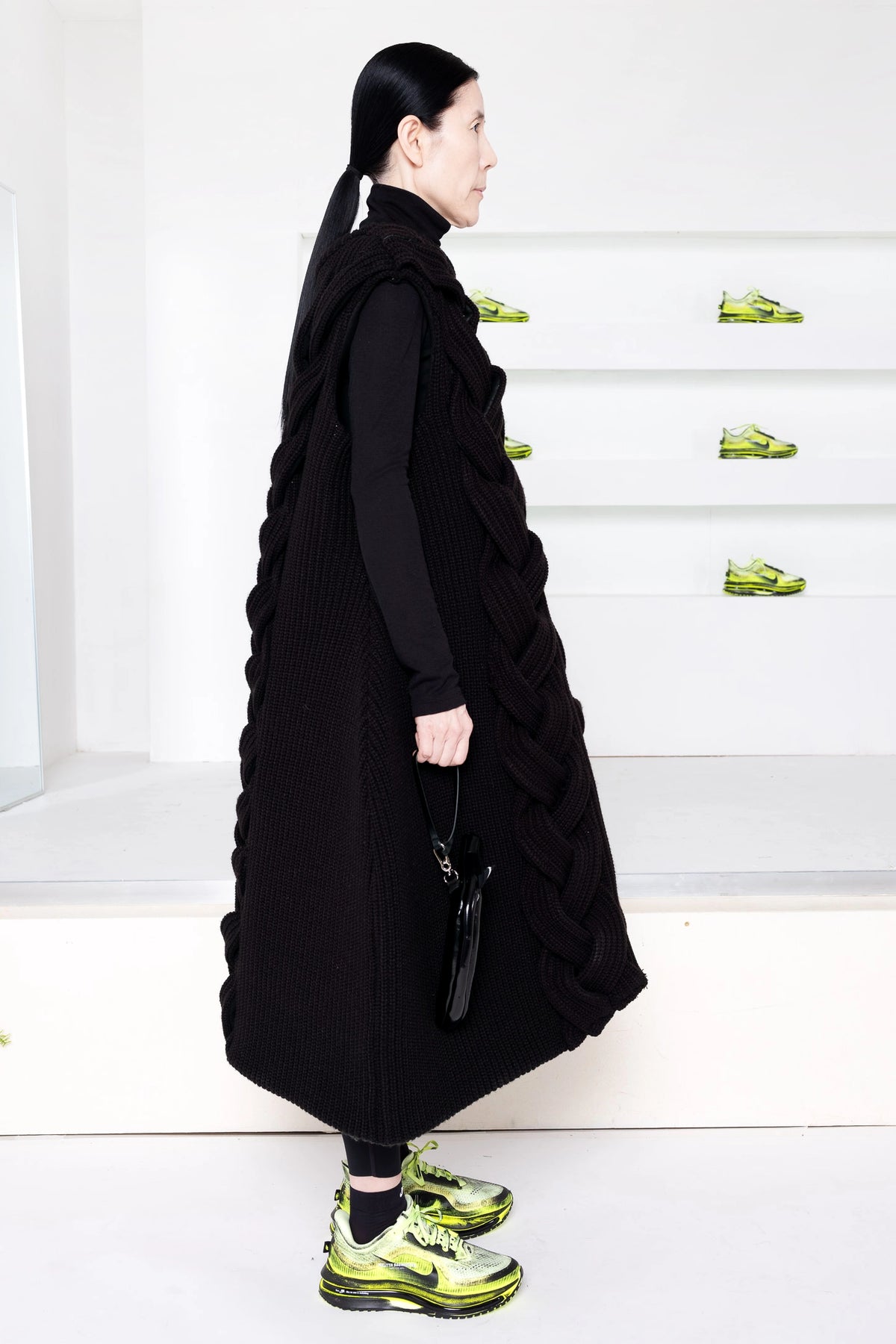 BLACK FOAMY BRAIDED KNIT DRESS