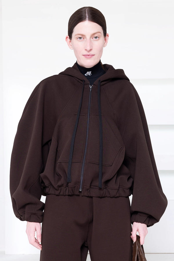DARK BROWN BALL ZIP UP HOODIE