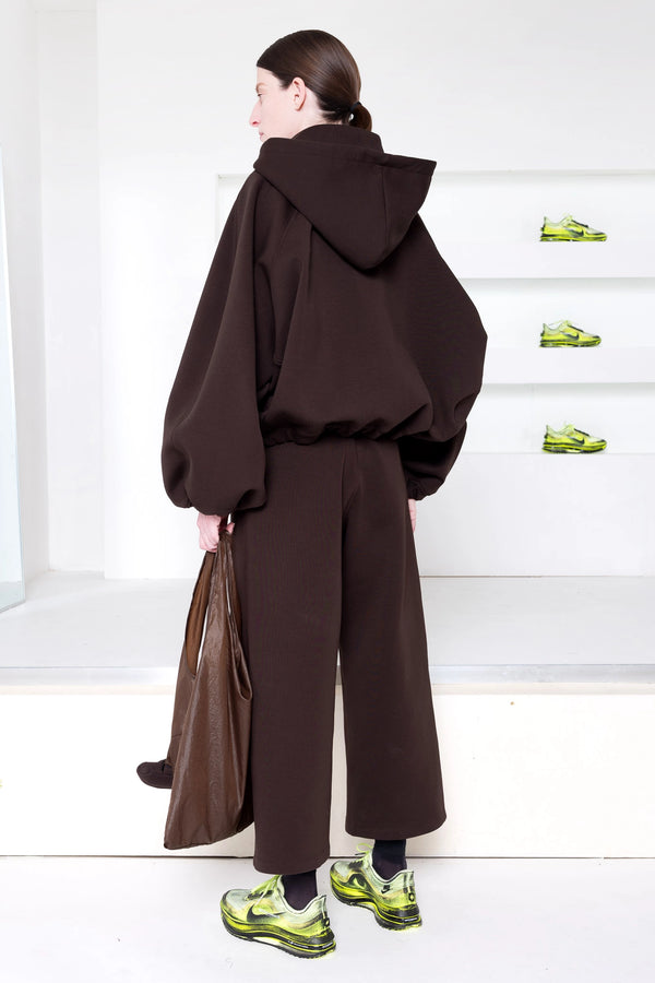 DARK BROWN BALL ZIP UP HOODIE