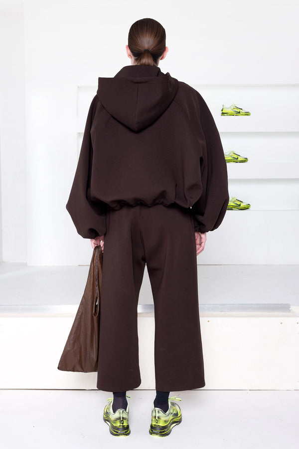 DARK BROWN BALL ZIP UP HOODIE