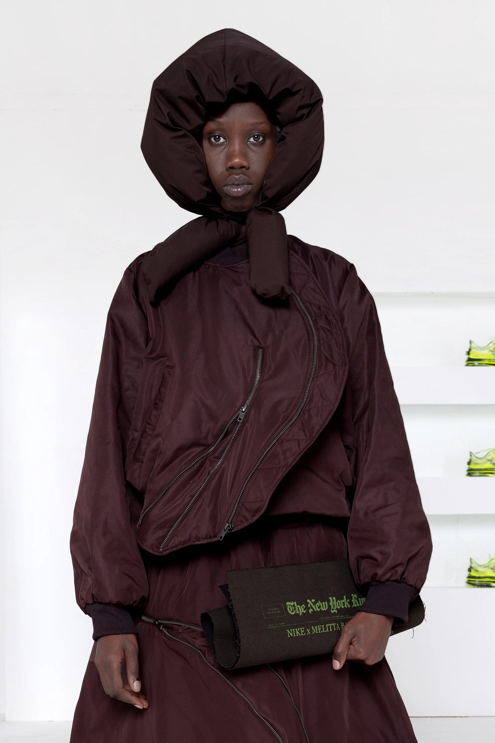 DARK BROWN ROUND BOMBER JACKET