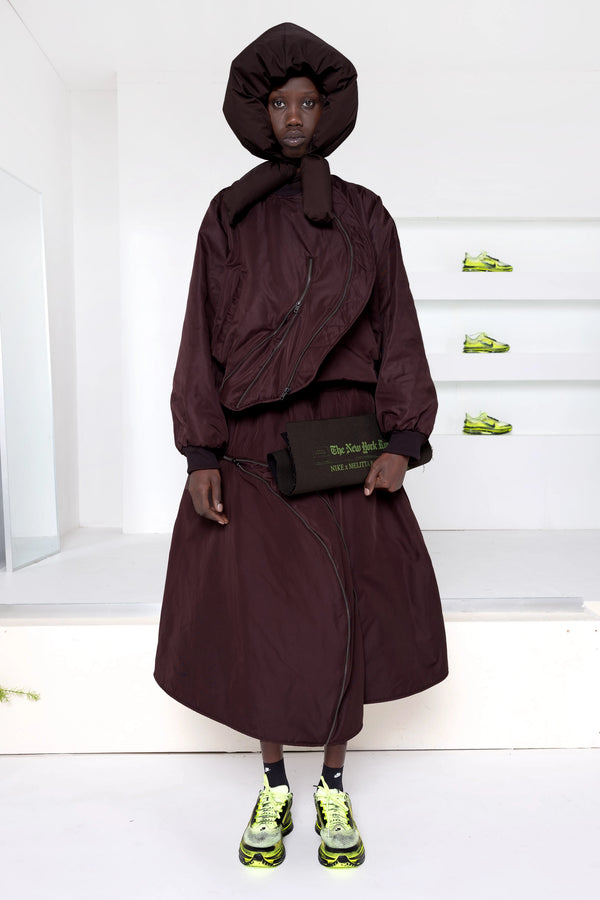 DARK BROWN A-LINE BOMBER SKIRT