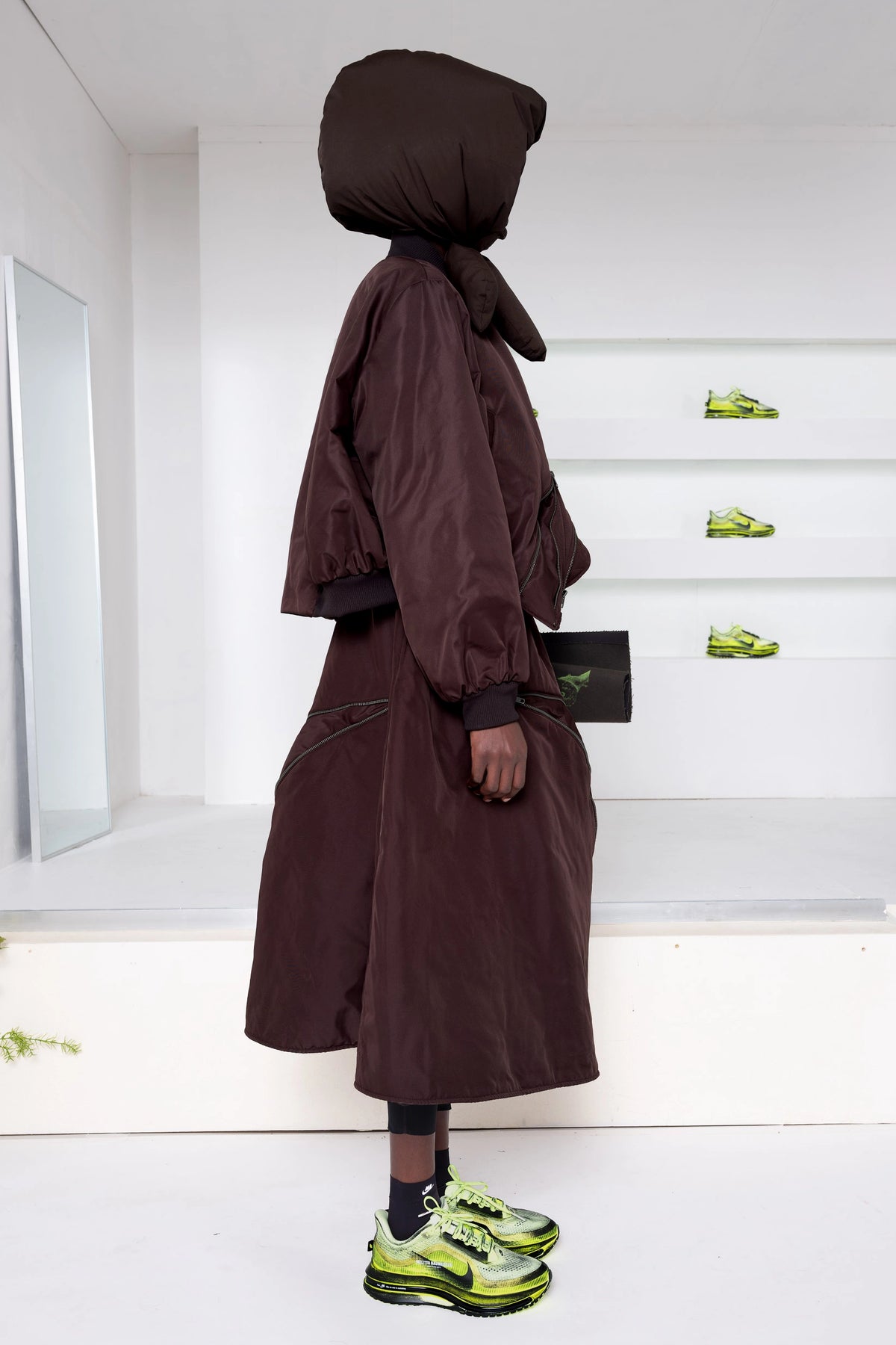 DARK BROWN A-LINE BOMBER SKIRT