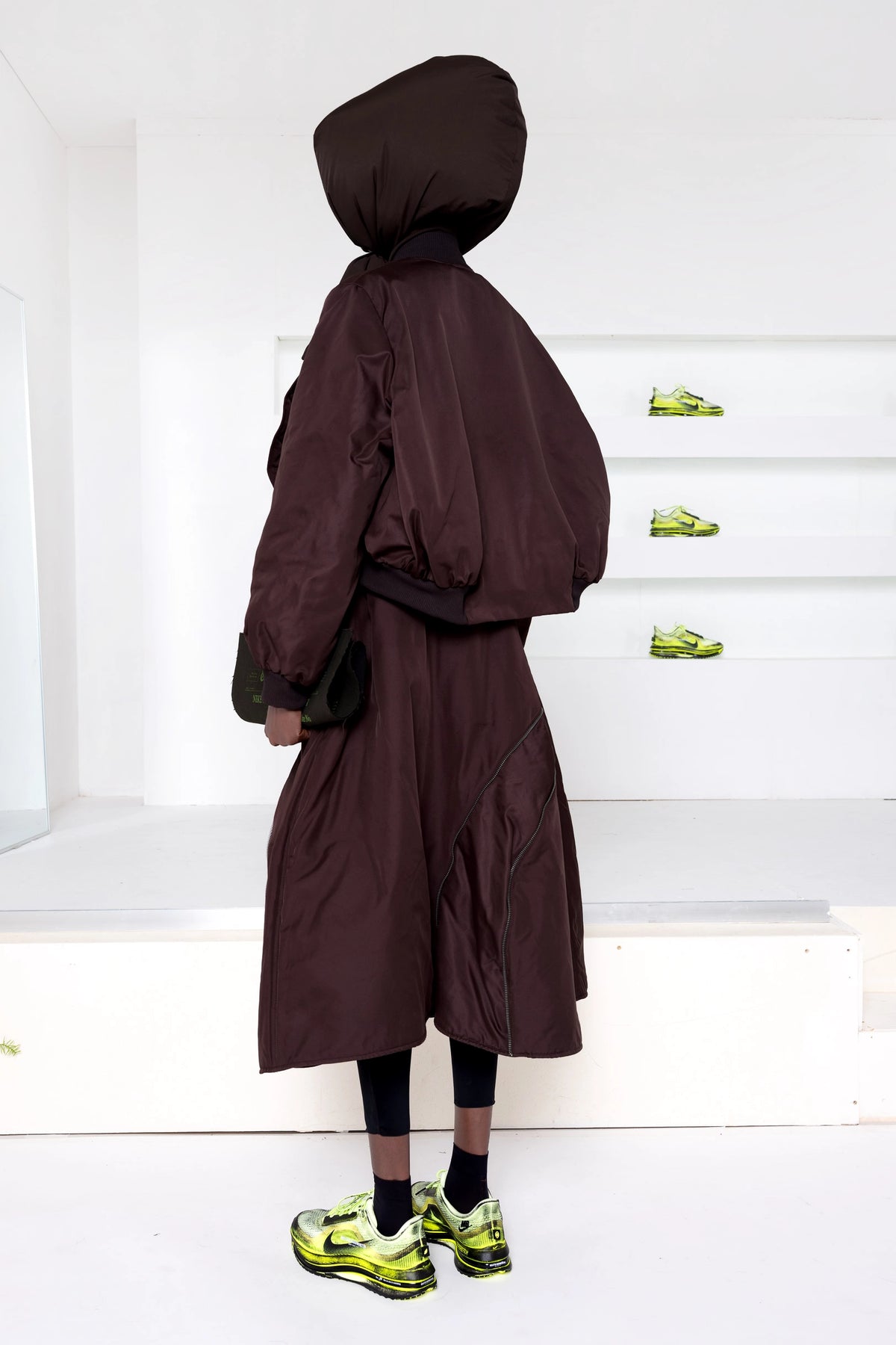 DARK BROWN A-LINE BOMBER SKIRT