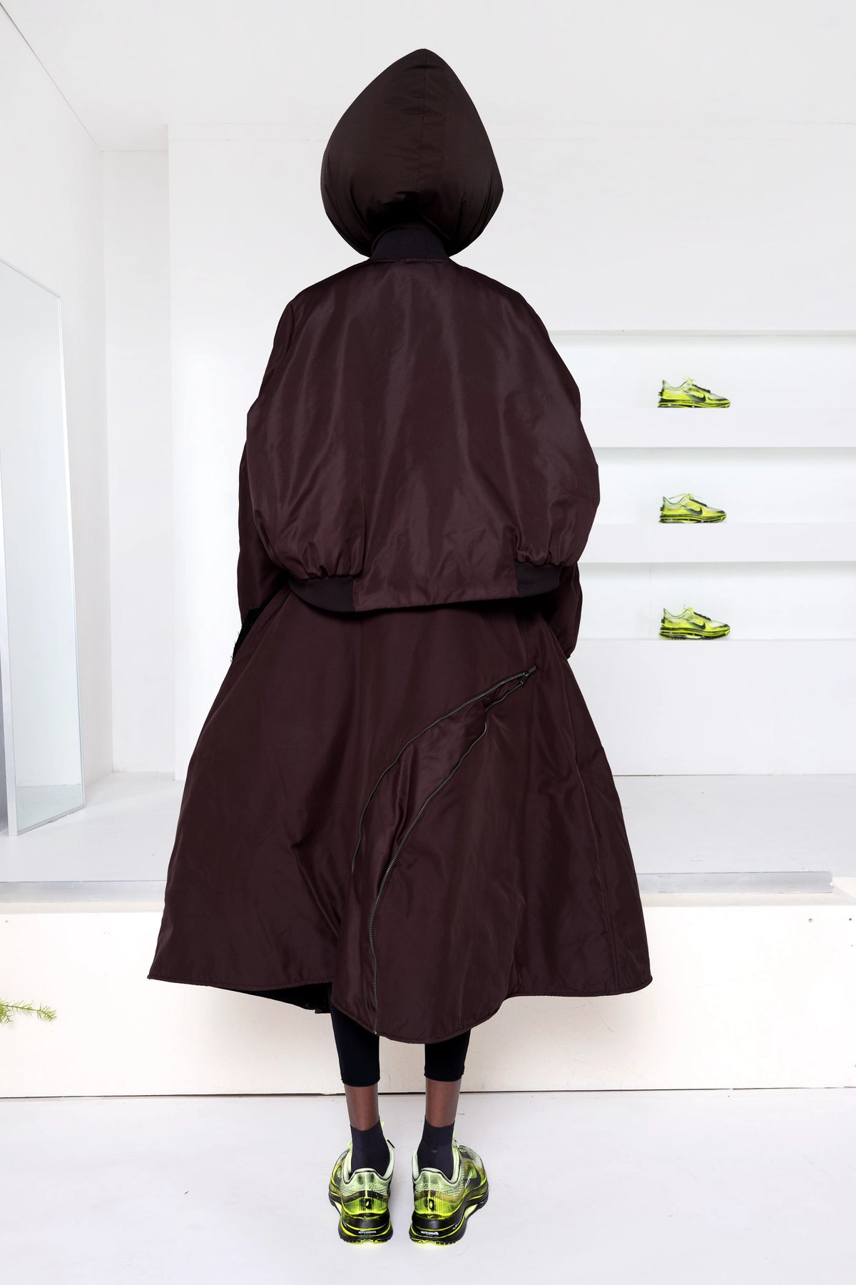 DARK BROWN A-LINE BOMBER SKIRT