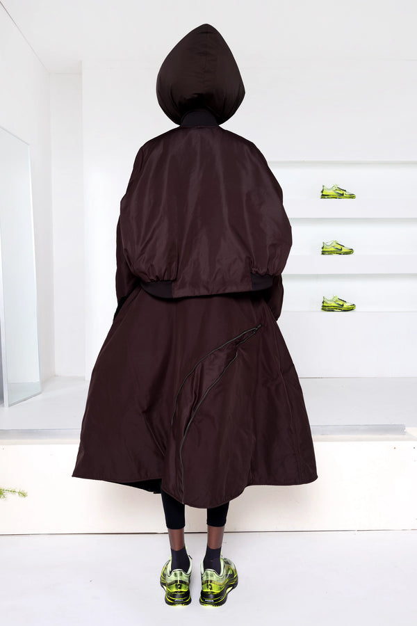 DARK BROWN A-LINE BOMBER SKIRT